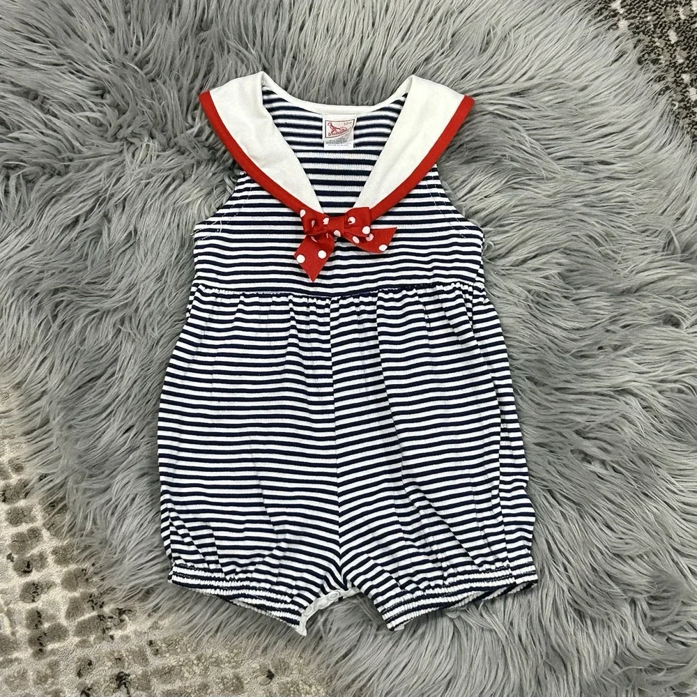Vintage Buster Brown Patriotic Sailor Style Red-White-Blue Romper Size‎ 12 Month